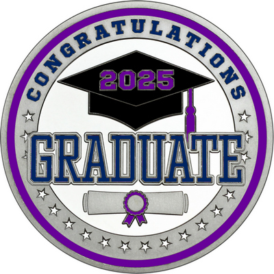 Navy Blue "Congratulations Graduate" with Purple 2025, Rim, Tassel & Ribbon